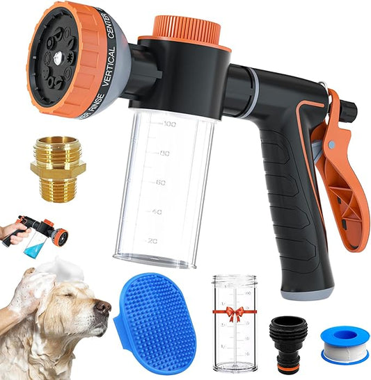 Dog Shower Attachment Sprayer Nozzles with 3/4” GHT Male x 1/2” NPT Male Connector for Garden Hose Dog Wash Sprayer with Soap Dispenser Hose Shampoo Nozzle Sprayer for Indoor Outdoor Pet Pup Dog Wash