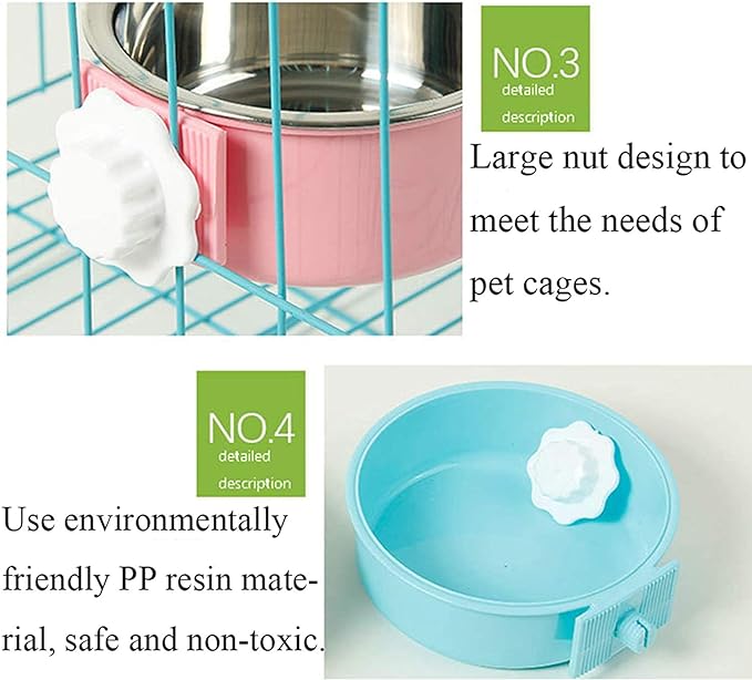 Stainless Steel Removable Pet Food Bowl, Anti-overturn Water Feeder Container, Suitable for Small Dog/Cat/Rabbit, 2 Set of Crate Bowls, Easy to Install and Clean