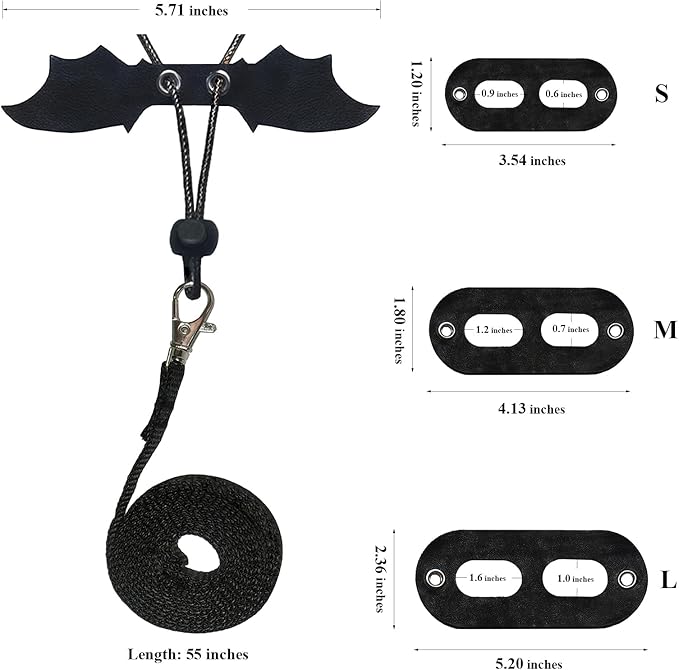 Bearded Dragon Harness and Leash Set with Black Wing, Adjustable Soft Leather-3 Sizes (S, M, L), Upgrade Lizard Reptile Leash Harness for Small Pet Animals