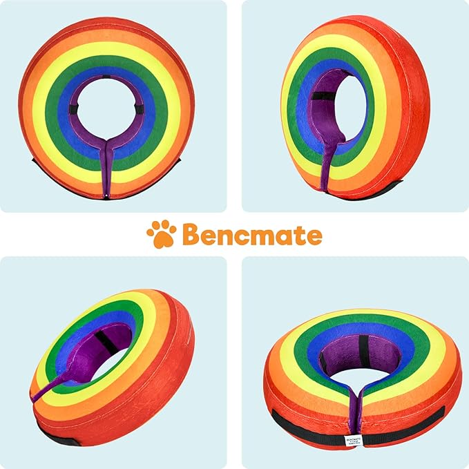 BENCMATE Protective Inflatable Collar for Dogs and Cats - Soft Pet Recovery Collar Does Not Block Vision E-Collar (Large, Rainbow)