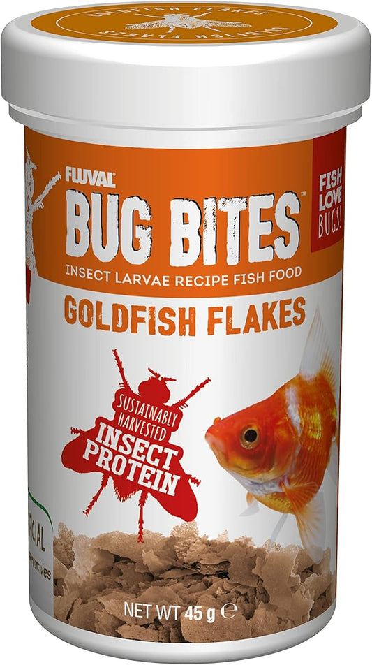 Fluval Bug Bites Goldfish Fish Food, Flakes for Small to Medium Sized Fish, 1.59 oz., A7339, Brown