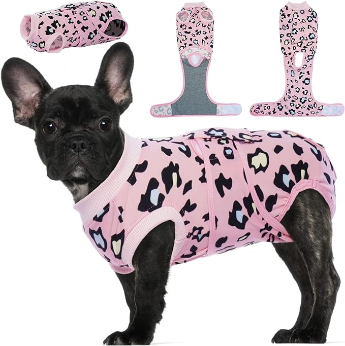 Kuoser Recovery Suit for Dogs After Surgery, Soft Dog Surgery Suit for Female Spay Male Neuter, Breathable Dog Onesie E-Collar & Cone Alternative Pet Bodysuit Anti Licking Wounds Surgical Shirt, XS