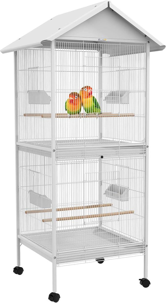 NicBex 67" Metal Bird Cage, Large Parakeet Cages with Stand,Pet Flight Birdcage for Parrot Lovebirds Finches Parakeets Budgie Parrotlet Conures,Bird Aviary Indoor with Rolling Stand,White