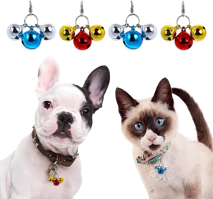 12 Bells Cat Dog Collar Bells, 4 Sets Jingle Bell for Cat Collar Dog Collar Charms Colourful Small Bells with Clasps Pet Collar Accessories Festival Party DIY Decoration (12 Bells)