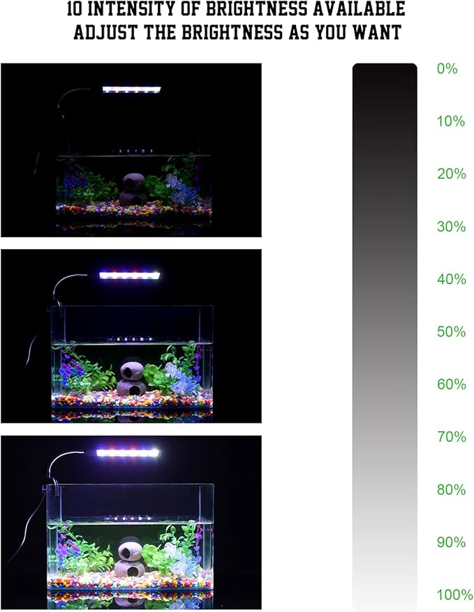 Aquarium Light for Fish Tank Clip on LED Fish Tank Light for 5 Gallon, Aquarium Light for Plants with Timer and Dimmer, White Blue Red LEDs 7W