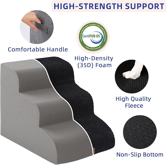 Dog Stairs Ramp for High Beds and Couch,Curved Dog Steps for Small Dogs and Cats Pet Stairs Non-Slip Balanced Portable Pet Step Indoor, 4 Steps, Black