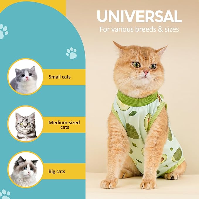 Avont Cat Recovery Suit, Cat Onesie for Cats After Spay Surgery Healing, Cat E-Collar Cone Alternative for Surgical Recovery Skin Diseases -Avocado(S)