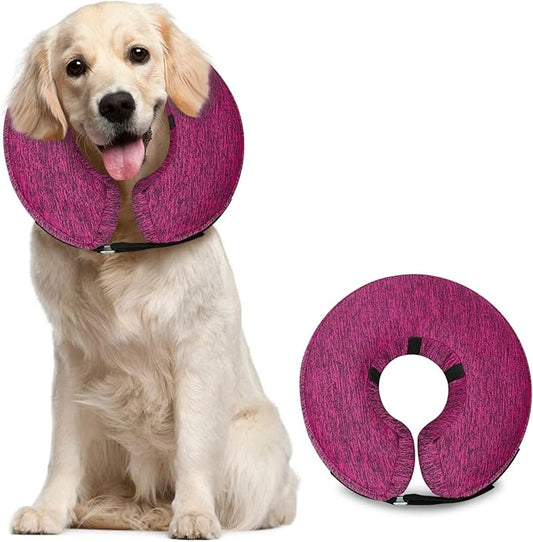 MIDOG Dog Cone Collar, Inflatable Dog Neck Donut Collar Alternative After Surgery, Soft Protective Recovery Cone for Small Medium Large Dogs and Cats Puppies - Alternative E Collar (Rose, L)