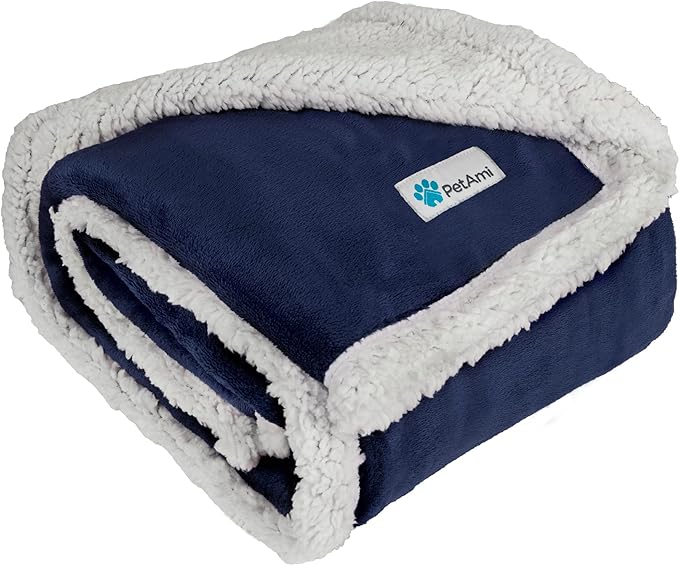 PetAmi Waterproof Dog Blanket for Small Medium Dog, Pet Puppy Blanket Couch Cover Protection, Sherpa Fleece Cat Blanket Couch Sofa Bed Furniture Protector Reversible Soft Washable 29x40 Navy Throw