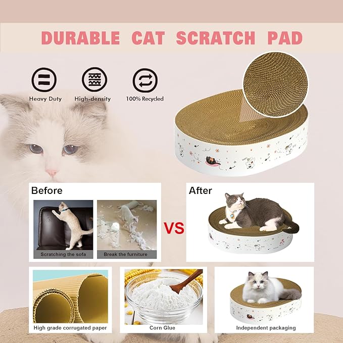 Cat Scratcher Cardboard 17"x13",2 in 1 Oval Cat Scratch Pad Bowl Nest for Indoor Cats Grinding Claw,Round Cat Scratching Board Corrugated Lounge Cat Beds&Furniture Protector for Couch & Carpets&Sofas