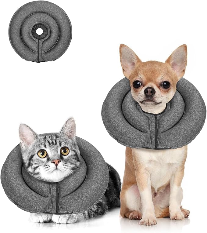 MIDOG Dog Cone Collar for Large Medium Dogs, Soft Inflatable Dog Cone Alternative After Surgery,Adjustable Protective Recovery Cone for Dogs and Cats-Alternative E Collar Does Not Block Vision-Gray,XS