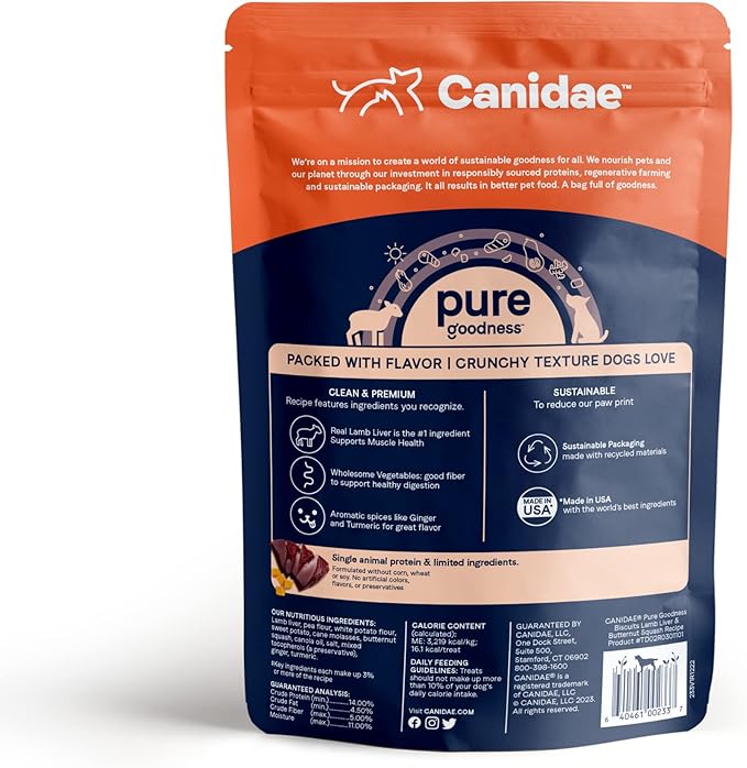 CANIDAE Pure Dog Treat Biscuits with Lamb Liver & Butternut Squash, 11 oz, Grain Free