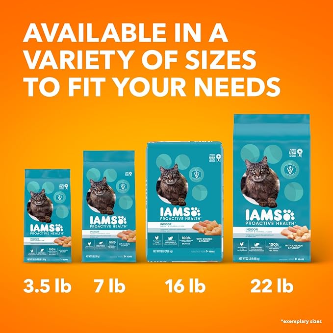 IAMS PROACTIVE HEALTH Adult Indoor Weight Control & Hairball Care Dry Cat Food with Chicken & Turkey Cat Kibble, 3.5 lb. Bag