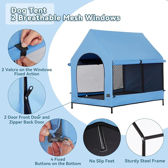 Petsfit 36 Inch Elevated Pet Dog House, Portable Large Dog House with Removable Cover for Indoor and Outdoor, Waterproof Raised Dog Houses for Large Dogs Outside,Blue,36L x 25.2W x 35.3H Inches