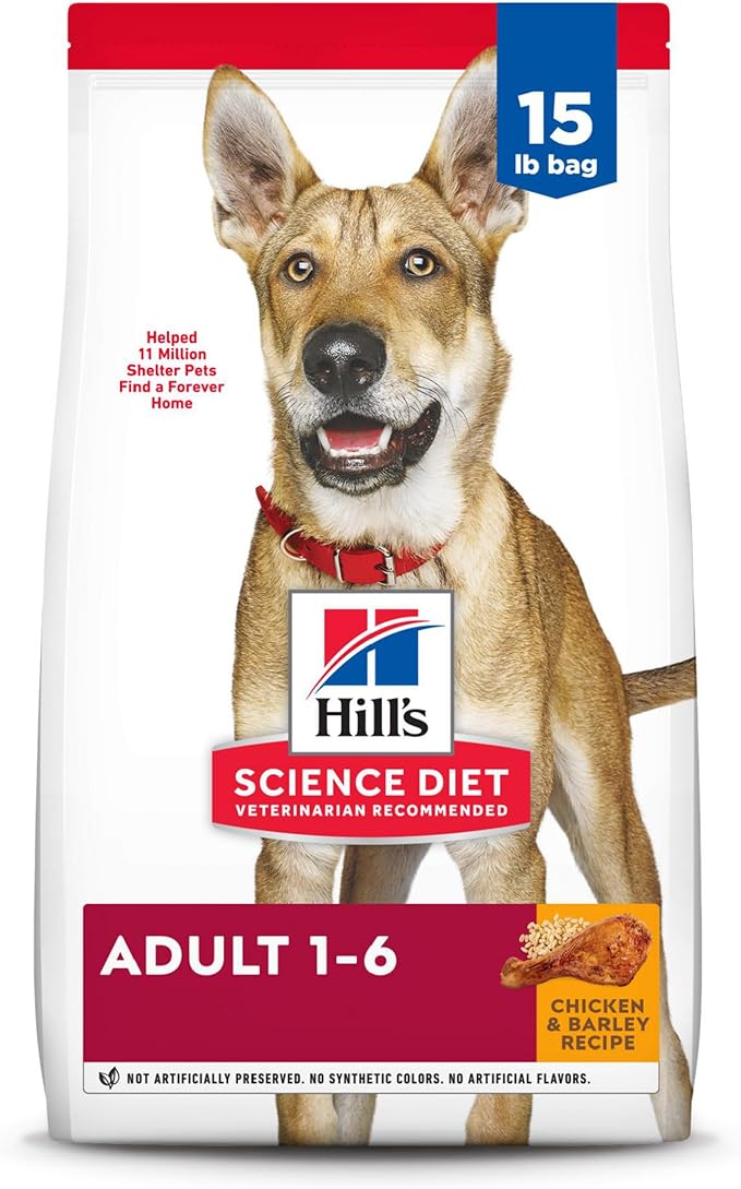 Hill's Science Diet Adult 1-6, Adult 1-6 Premium Nutrition, Dry Dog Food, Chicken & Barley, 15 lb Bag