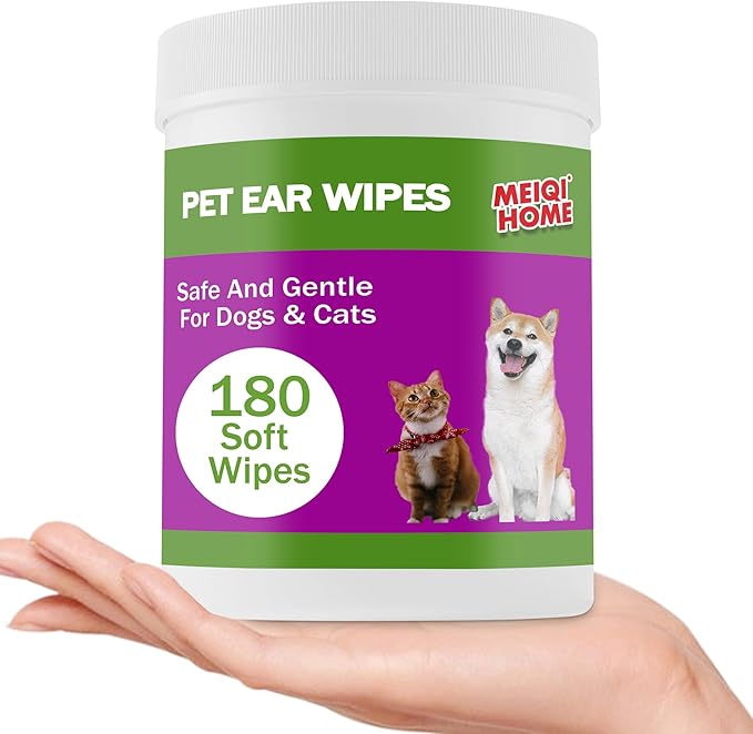 180 Count Dog Ear Cleaner Wipes , Dog Ear Wipes , Gently Remove Ear Wax, Debris - Soothes & Relieves Ear Itching, Fresh Mugwort Scent, All Natural Ingredients，Safe & Gentle Ear Wipes for Dogs & Cats