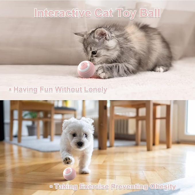 Interactive Cat Toy Ball-2pcs Automatic Cat Toy, Smart Ball cat Toy for Indoor Cat Kitten,cat Toys Gift for Your Kitty (Pink)