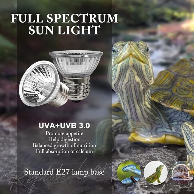 Reptile Heat Lamp: 360° Rotatable, Timing & Dimming, 3Pack E27 UVB/UVA Basking Lights (1 * 25W & 2 * 50W)