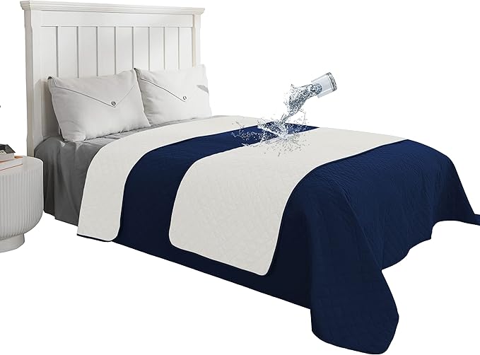 Easy-Going 100% Waterproof Dog Bed Cover Reversible Leak Proof Couch Cover Washable Sofa Cover Furniture Protector Blanket for Pets Kids Children Dog Cat (82x86 Inch, Navy/Ivory)
