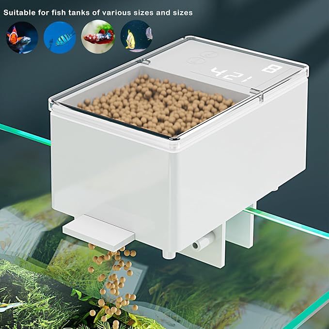 ZHHMl Automatic Feeders, Vacation Fish Feeder Multiple timed Feeding Modes,Mute, 500ml Large Capacity,with Digital Display,Moisture Proof Won't Clog