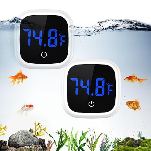 JXTZ 2PCS Aquarium Thermometer, Digital LED Fish Tank Thermometer with Touch Buttons, High Accuracy Stick-on Thermometer, Energy-Saving, Range of 32℉-140°F, for Fish, Axolotl, Turtle, Aquatic, Planted