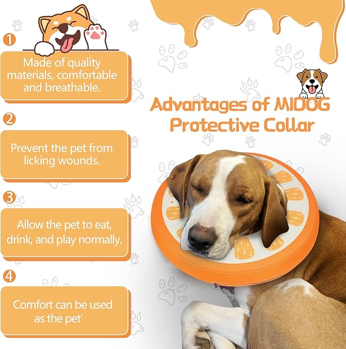 Dog Cone Collar for Small Medium Large Dogs for After Surgery, Pet Inflatable Neck Donut Collar Soft Protective Recovery Cone for Dogs and Cats - Alternative E Collar Does not Block Vision Orange,M