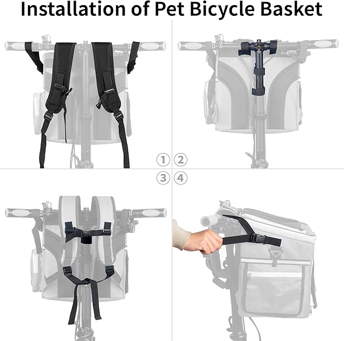 Dog Bike Basket, Dog Bike Carrier with Mesh Windows, Side storage pocket with poop bag dispenser, Reflective Tapes, Pet Backpack Carrier for Small Dogs Cats, Pink