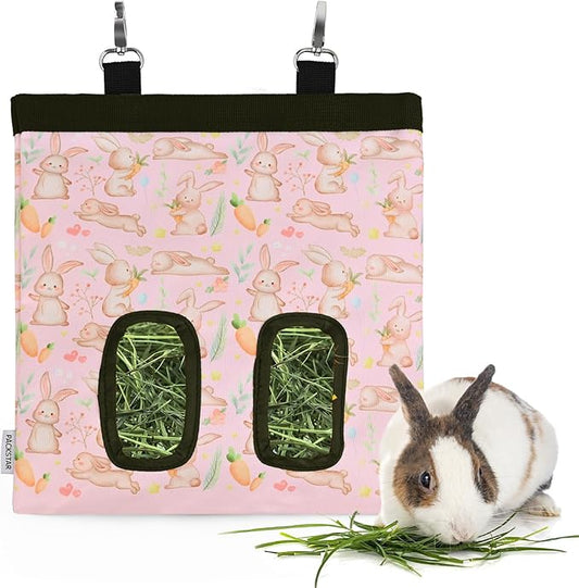 Rabbit Hay Feeder Bag, Guinea Pig Hay Feeder,Bunny Hay Bag, 600D Oxford Cloth Fabric Pet Hay Hanging Feeder Storage for Rabbit, Small Animal.