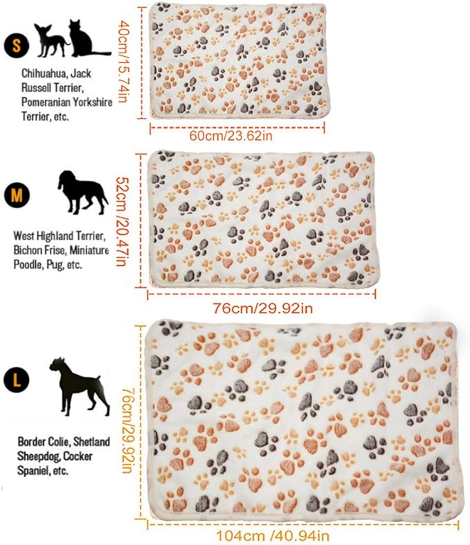 1 Pack 3 Puppy Dog Blankets Super Soft Warm Sleep Mat Fluffy Premium Fleece Pet Blanket Flannel Throw for Dog Puppy Cat - Paw Print Beige/Pink/Brown Medium (29"x20")