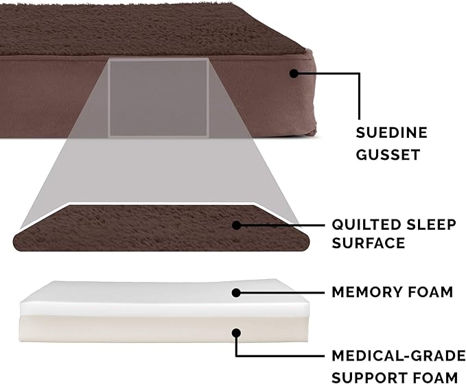 Furhaven Memory Foam Dog Bed for Large Dogs w/ Removable Washable Cover, For Dogs Up to 125 lbs - Terry & Suede Mattress - Espresso, Jumbo Plus/XXL