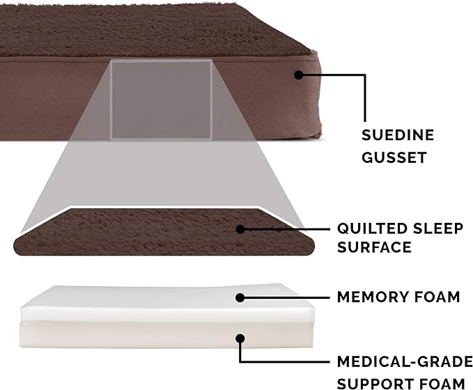 Furhaven Memory Foam Dog Bed for Large/Medium Dogs w/ Removable Washable Cover, For Dogs Up to 55 lbs - Terry & Suede Mattress - Espresso, Large