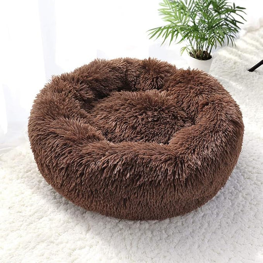 Cat Beds for Indoor Cats - Fluffy Plush Dog Beds for Small Medium Dogs, Anti Anxiety Round Faux Fur Cat Bed Washable,Thick Bottom Keep Pets Off The Cold Tile, coffee