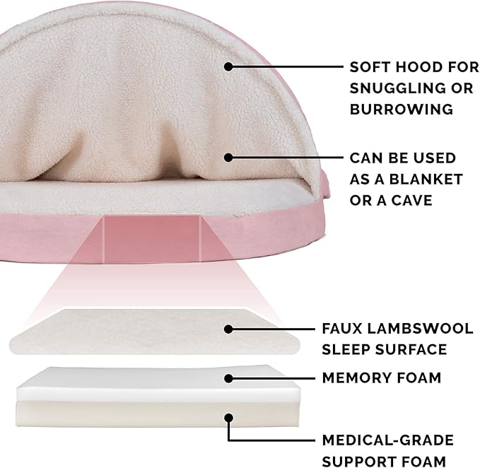 Furhaven 44" Round Memory Foam Dog Bed for Large Dogs w/ Removable Washable Cover, For Dogs Up to 80 lbs - Sherpa & Suede Snuggery - Pink, 44-inch