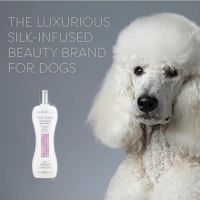 BioSilk for Dogs Silk Therapy Detangling Dog Shampoo | Sulfate Free and Paraben Free Shampoo for Dogs | Matted Hair Dog Detangler Shampoo for All Adult Dogs,Beige
