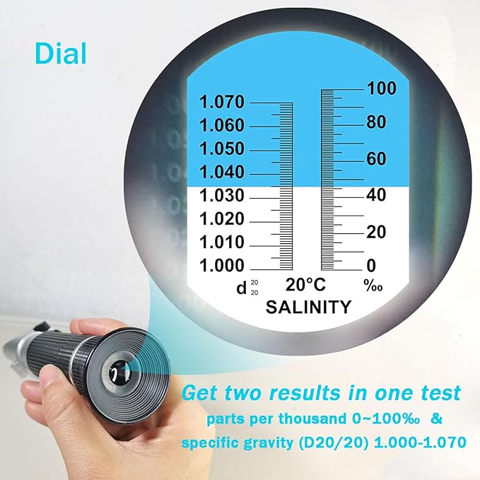 Salinity Refractometer for Seawater and Marine Fishkeeping Aquarium 0-100 Ppt with Automatic Temperature Compensation