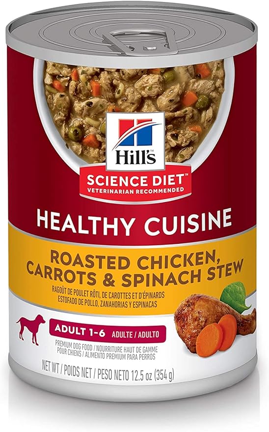 Hill's Science Diet Healthy Cuisine, Adult 1-6, Great Taste, Wet Dog Food, Roasted Chicken, Carrots & Spinach Stew, 12.5 oz Can, Case of 12