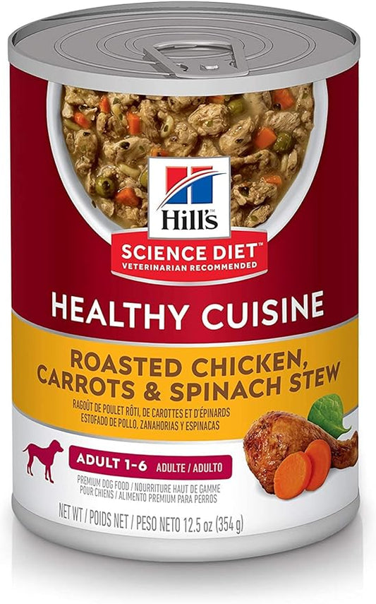 Hill's Science Diet Healthy Cuisine, Adult 1-6, Great Taste, Wet Dog Food, Roasted Chicken, Carrots & Spinach Stew, 12.5 oz Can, Case of 12