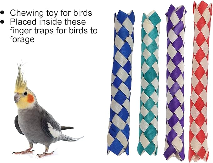 24pcs Finger Traps, Birds Parrots Chew Toy Chinese Bamboo DIY for Kids Parties Bird Toys Duck Trap Parrot Cage Cages Budgie Finch Parakeet Foraging Heart Forage Shredding