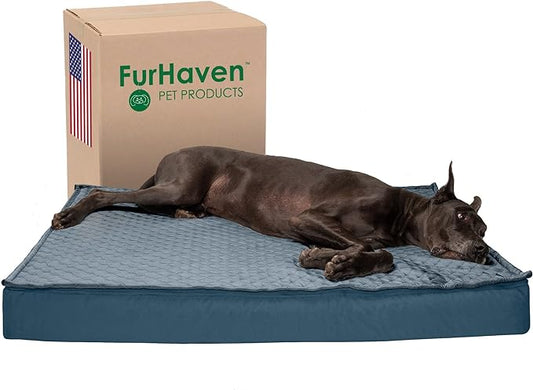 Furhaven Water-Resistant Cooling Gel Dog Bed for Large Dogs w/ Removable Quilt Top & Washable Cover, For Dogs Up to 125 lbs - Indoor/Outdoor Quilt Top Convertible Mattress - Calm Blue, Jumbo Plus/XXL