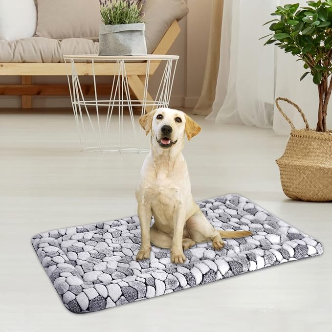 VANKEAN Dog Crate Pad Bed Mat Reversible (Cool & Warm), Soft Pet Sleeping Mat Dog Bed for Crate Suitable for Small to XX-Large Dogs and Cats, Machine Washable Crate Beds, Grey Stone Pattern