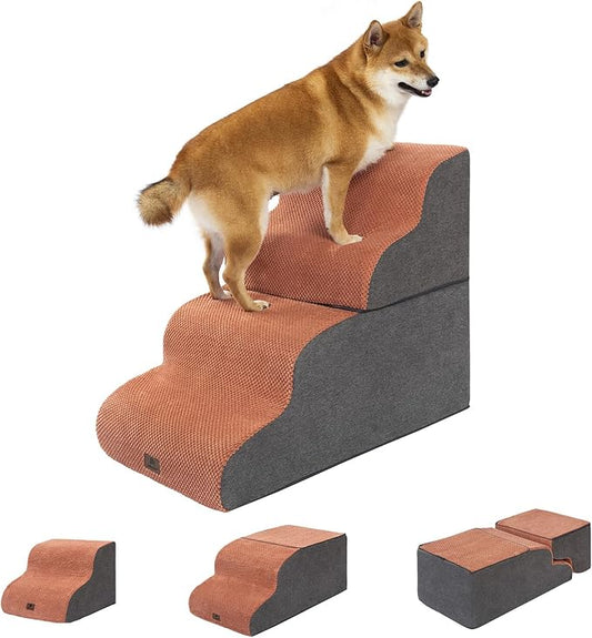 Dog Stairs Ramp for High Beds and Couch,Curved Dog Steps for Small Dogs and Cats Pet Stairs Non-Slip Balanced Portable Pet Step Indoor, 4 Steps,Brown