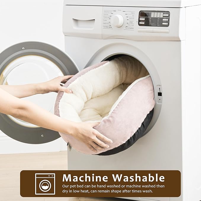 Love's cabin Round Donut Cat and Dog Cushion Bed, 30in Pet Bed for Medium or Large Dogs, Anti-Slip & Water-Resistant Bottom, Soft Durable Fabric Pet beds, Washable Calming Cat & Dog Bed Pink