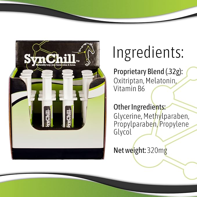 SynChill Oral Horse Calming Gel, 100% Natural & Nutritional Supplement, Lab Proven Results, Designed for Peak Focus & Performance, Approved by Veterinarians, FEI Compliant & Made in USA - 12-Pack