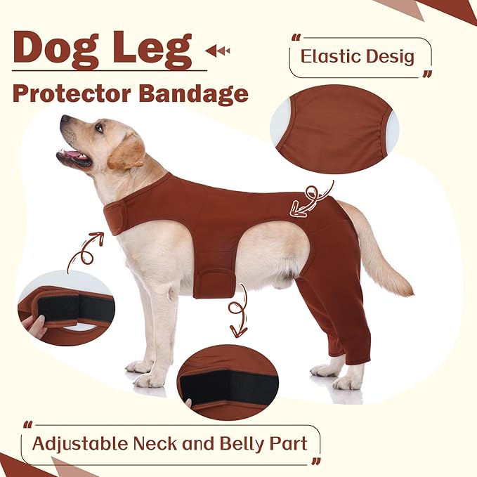 ROZKITCH Dog Surgery Recovery Sleeve Rear Right Left Leg, Pet Prevent Licking Wound Elbow Brace Protector, Dog Recovery Suit Cone Collar Alternative for Sprain ACL CCL Arthritis Joint Care Brown L