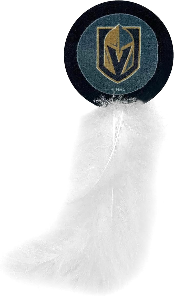 BEST PLUSH CAT TOY NHL LAS VEGAS GOLDEN KNIGHTS Complete Set of 3 piece Cat Toys filled with Fresh Catnip. Includes: 1 Jersey Cat Toy, 1 Hockey Puck Cat Toy with Feathers & 1 #1 Fan Cat Toy. Team LOGO