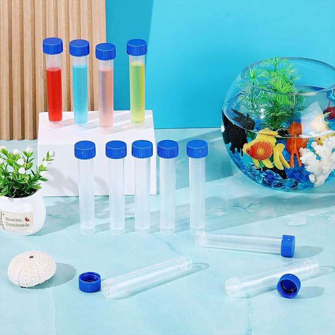 12 Pcs Replacement Test Tubes for Aquarium Test Kits, 10ml Plastic Frozen Self Standing Test Tubes with Scale line for Aquarium Water Testing