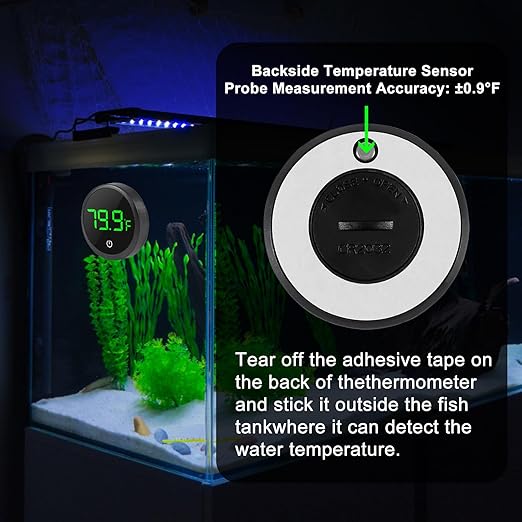 2Pcs Digital Aquarium Thermometer Fish Tank Digital LED Display Thermometer Fahrenheit Aquarium Temperature Sensor with LED Touch Screen for Aquarium Glass Containers Plant Reptile Turtle Tank-Black