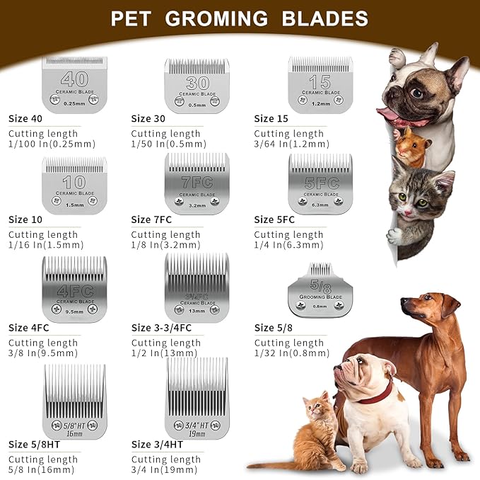 2 Pack Detachable Pet Dog Grooming Clipper Ceramic Blades,Compatible with Andis Size-7FC Cut Length 1/8"(3.2mm),Compatible with Oster A5 Wahl KM10 Series Clippers