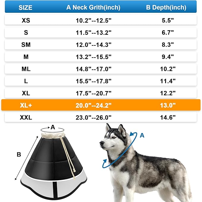 Soft Dog Cone for Dogs After Surgery, Breathable Pet Recovery Collar for Large Medium Small Dogs and Cats, Adjustable Dog Cone Collar, Elizabethan Collar (XL+, Black)