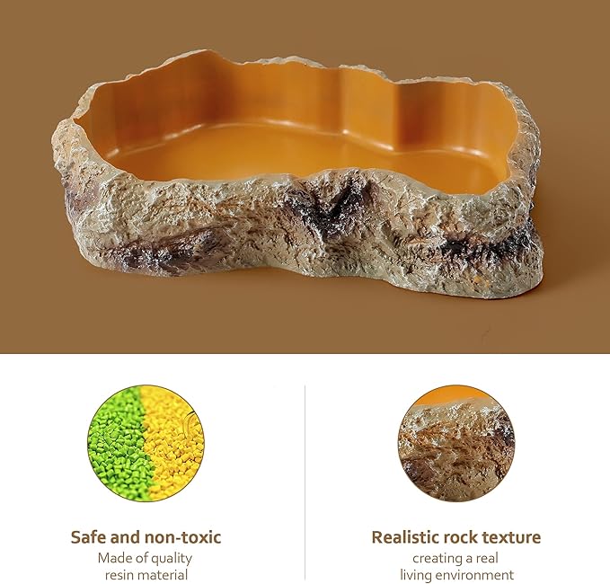 Reptile Food Water Rock Bowls - Resin Rock Worm Feeder Dish, Amphibian Feeding Bowl Terrarium Decor for Lizards, Chameleon, Leopard Gecko, Frog, Bearded Dragons, Snake, Hermit Crabs, Turtle Spider Pet